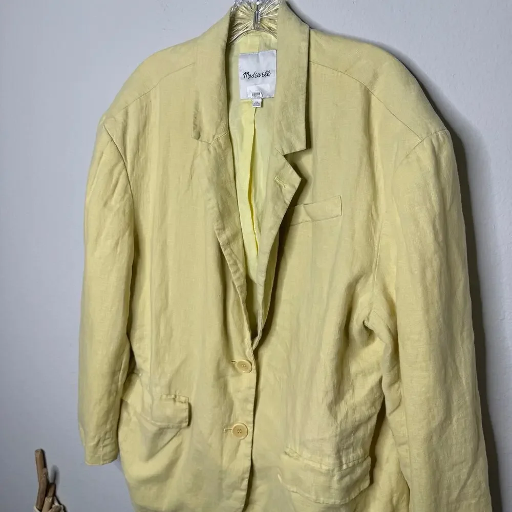 Madewell 100% Linen Blazer Yellow Women’s XL Lightweight Spring 2023 Style NM157